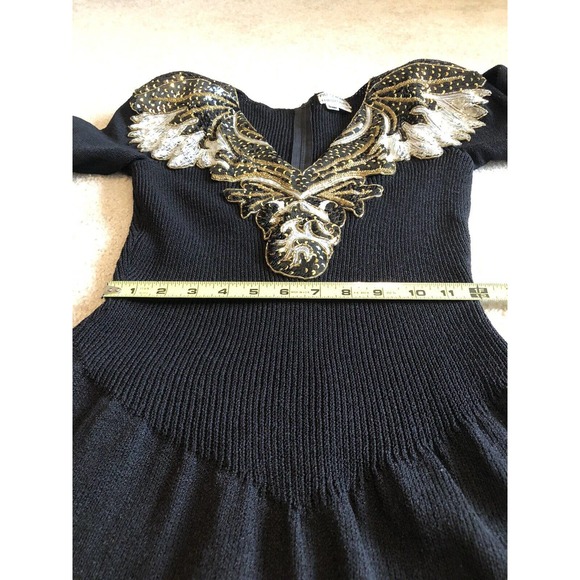 Pat Sandler Neiman Marcus Vintage Dress Sz 10 Black Gold Sequins Cocktail - Picture 8 of 9